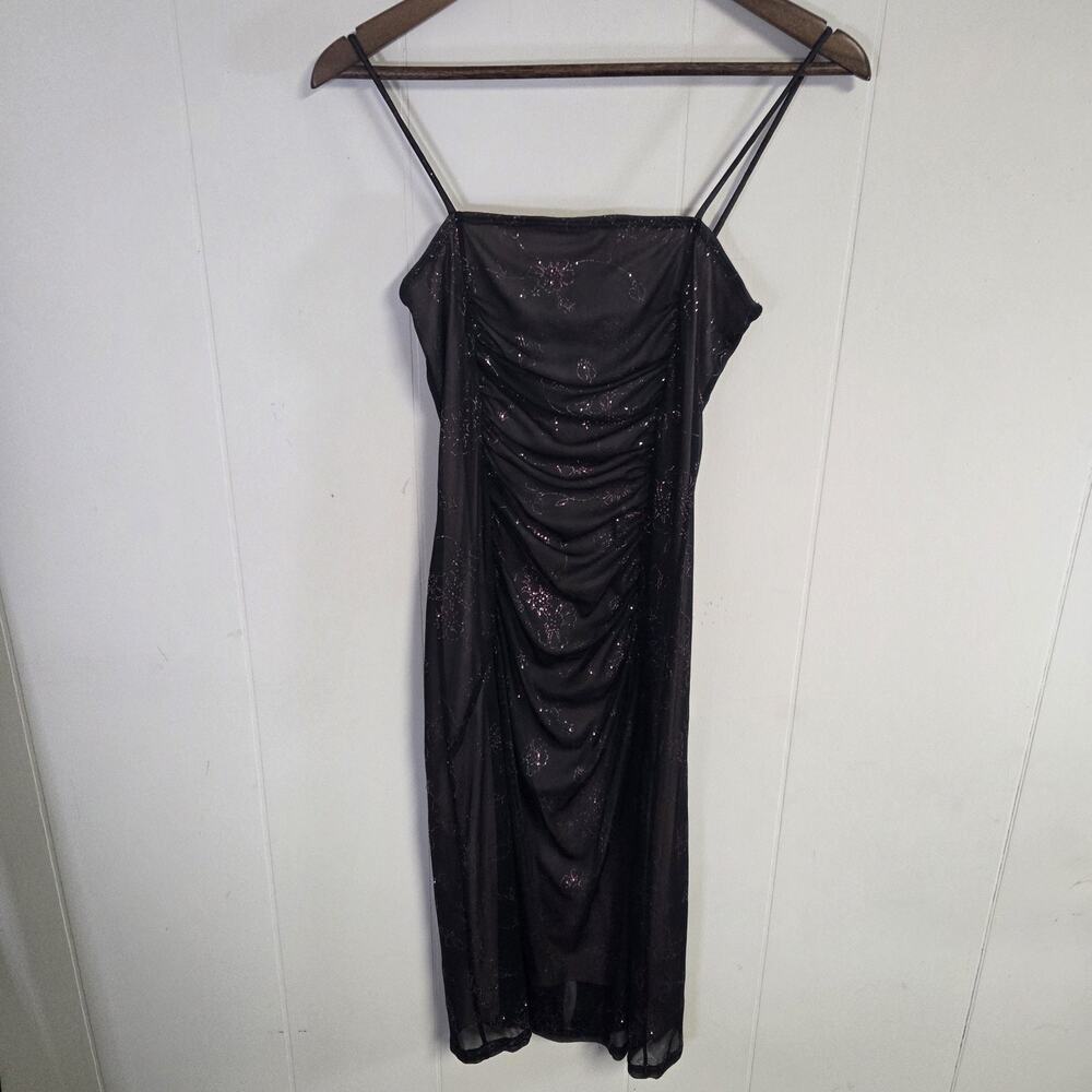Y2K Style Whimsigoth Dark Fairy Sparkle Finesse USA Black Midi Dress Size Medium